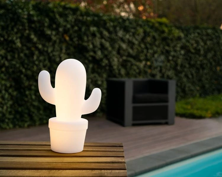 Lucide CACTUS - Oplaadbare Tafellamp Buiten - Accu/Batterij - Ø 22,7 cm - LED Dimb. - 1x2W 2700K - IP44 - Wit - sfeer 6